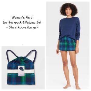Women's Plaid 3pc Backpack and Pajama Set - Stars Above-Large